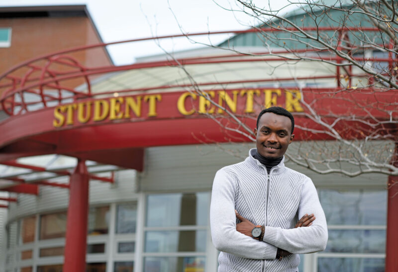 Innocent Ndagijimana of Nashua is studying business administration with help from a scholarship from the David C. Prescott Fund. (Photo by Cheryl Senter.)