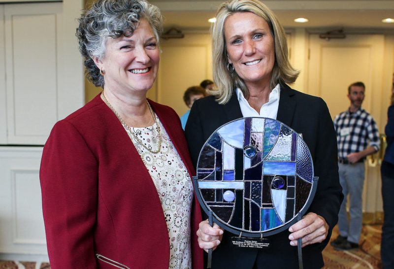 Katie Merrow, vice president of community impact at the New Hampshire Charitable Foundation, and Dr. Cheryl Wilkie, Farnum Center senior vice president, 2016 Excellence in Nonprofit Management Award recipient. (Photo by Cheryl Senter).