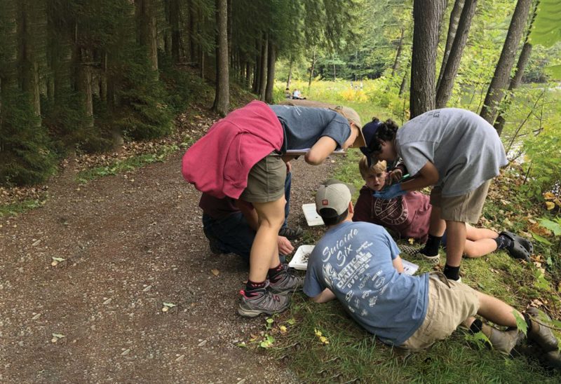 High school students participating in the Dartmouth Dragonfly Mercury Project — which engages high school students across the region to collect dragonfly larvae at national parks in the Upper Valley so they can be tested for mercury. (Courtesy photo.)