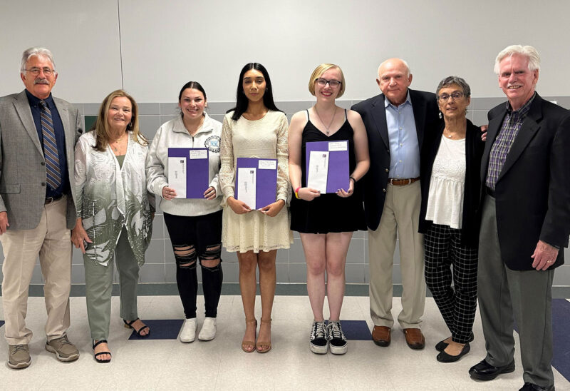 Pictured left to right: Steve Doris, chairman of the NHS-1963 Alumni Committee, Noreen Doris (NHS-1963), Ava Rodriguez and Valeria Ortiz-Cuevas (winners of the two NHS-1963 scholarships), Sara Thelan (winner of the Richard Cabral Memorial scholarship, John Noraig (NHS-1963), Terry Fariz Huntley (NHS-1963), and Peter Chaloner (NHS-1963). (Courtesy photo.)